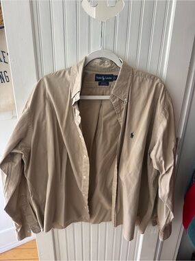 Ralph Lauren Men’s Light Beige Button-Down Shirt with Embroidered Pony